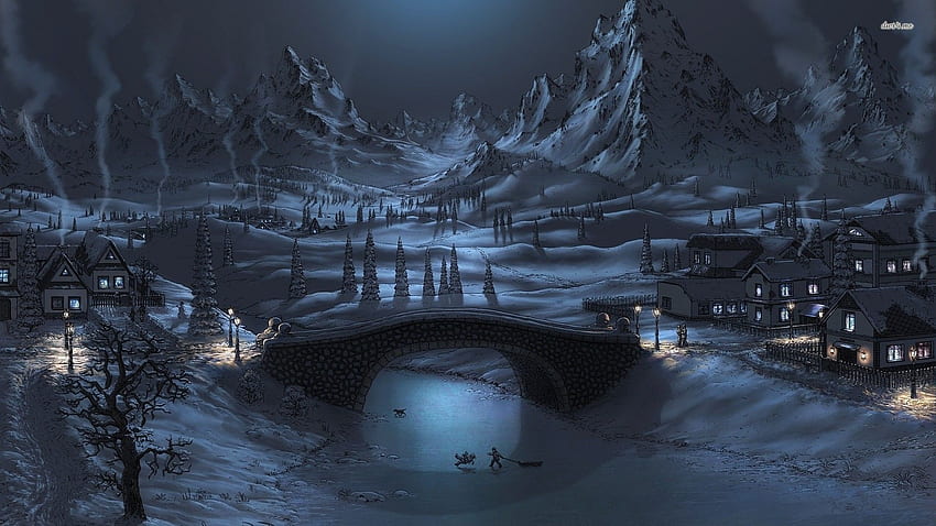 Latar Belakang Malam Musim Dingin, Malam Salju Wallpaper HD