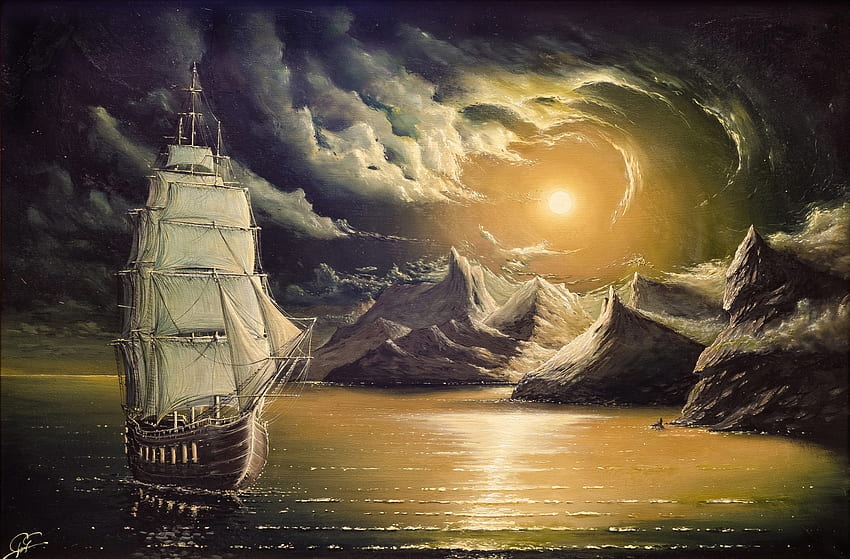船, アート, 絵画, 悪天候 高画質の壁紙
