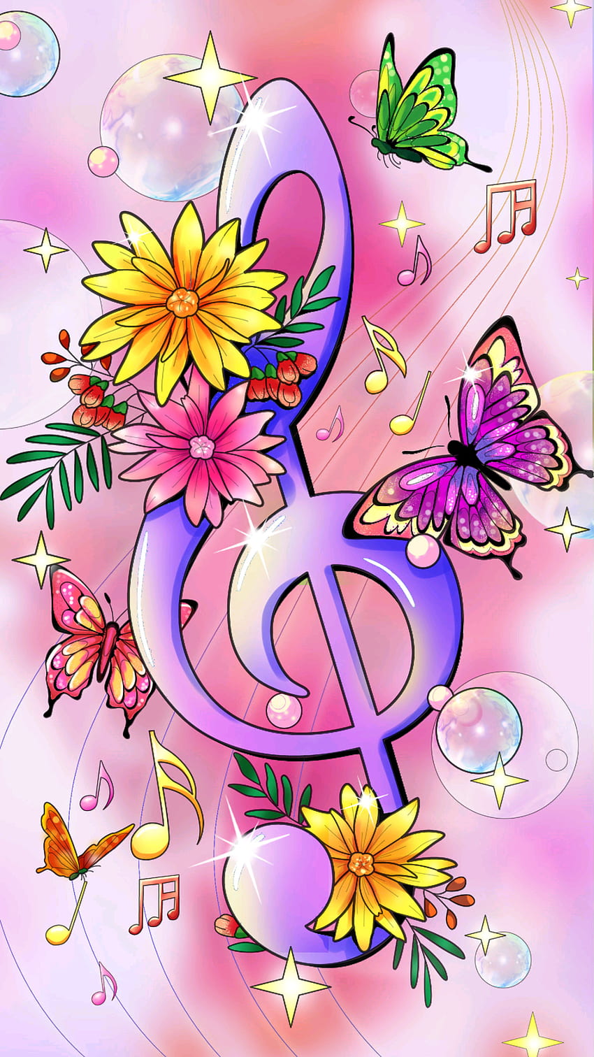 Music butterfly, pink, petal HD phone wallpaper