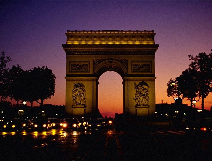 Arc de Triomphe, night, monument, paris, history HD wallpaper