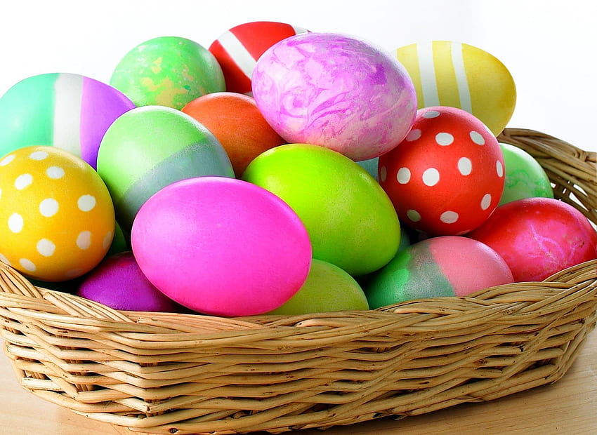 Feiertage, Eier, Ostern, Berg, hell, Feiertag, bunt, Korb, gemalt HD-Hintergrundbild