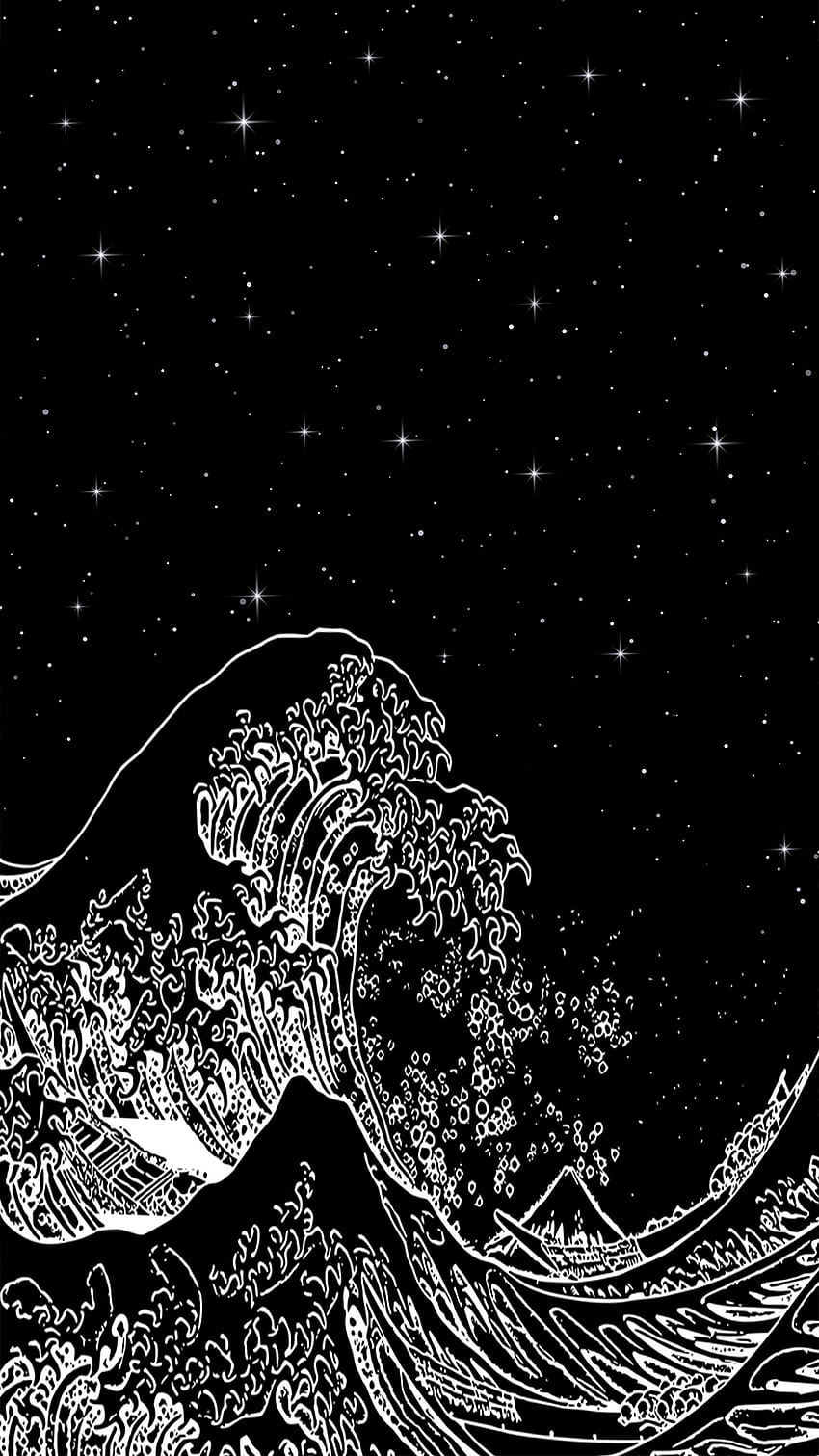 ombak besar di malam hari, langit, hitam, ombak besar di kanagawa, laut, luar angkasa wallpaper ponsel HD