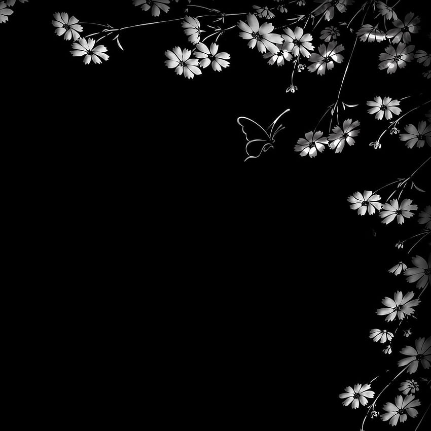 butterfly, flower, black background, Dark Cherry Blossom HD phone wallpaper