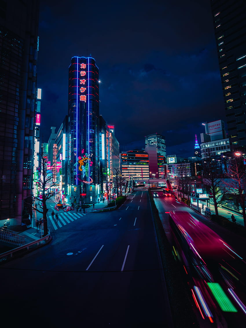 Neon, Cities, Building, Lights, Road, Night City, Street HD phone wallpaper
