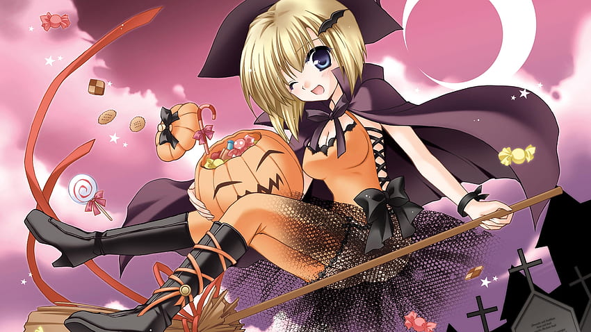 Witch Anime Girl Riding Broom 4K Wallpaper iPhone HD Phone #4350h