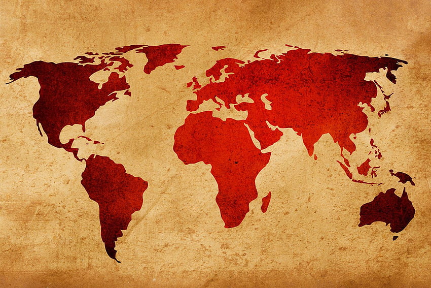 世界地図、赤い世界地図 高画質の壁紙