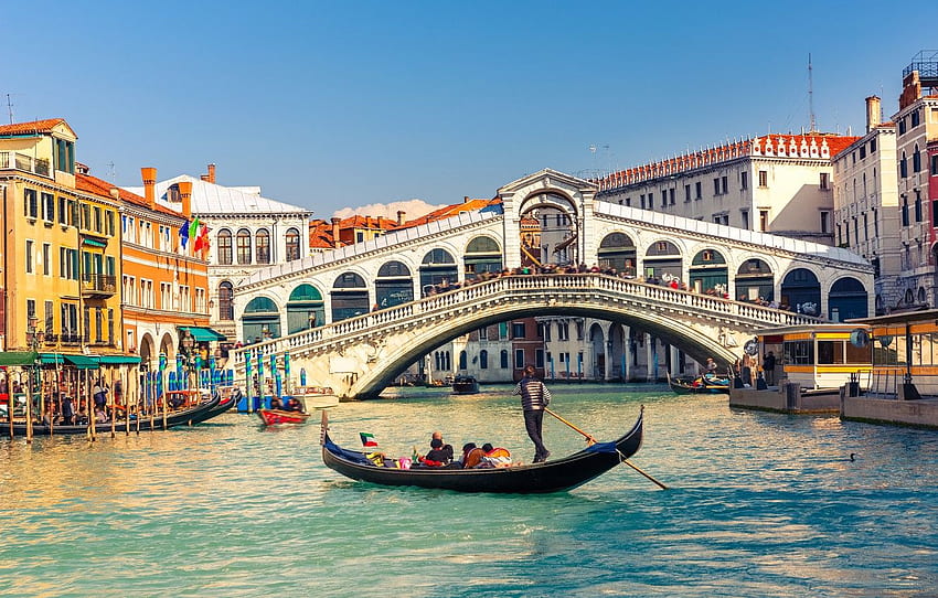мост, сграда, Италия, Венеция, канал, Италия, гондола, Венеция, Канал Гранде, Мостът Риалто, Канал Гранде, Канал Гранде, Мост Риалто за , раздел город город HD тапет