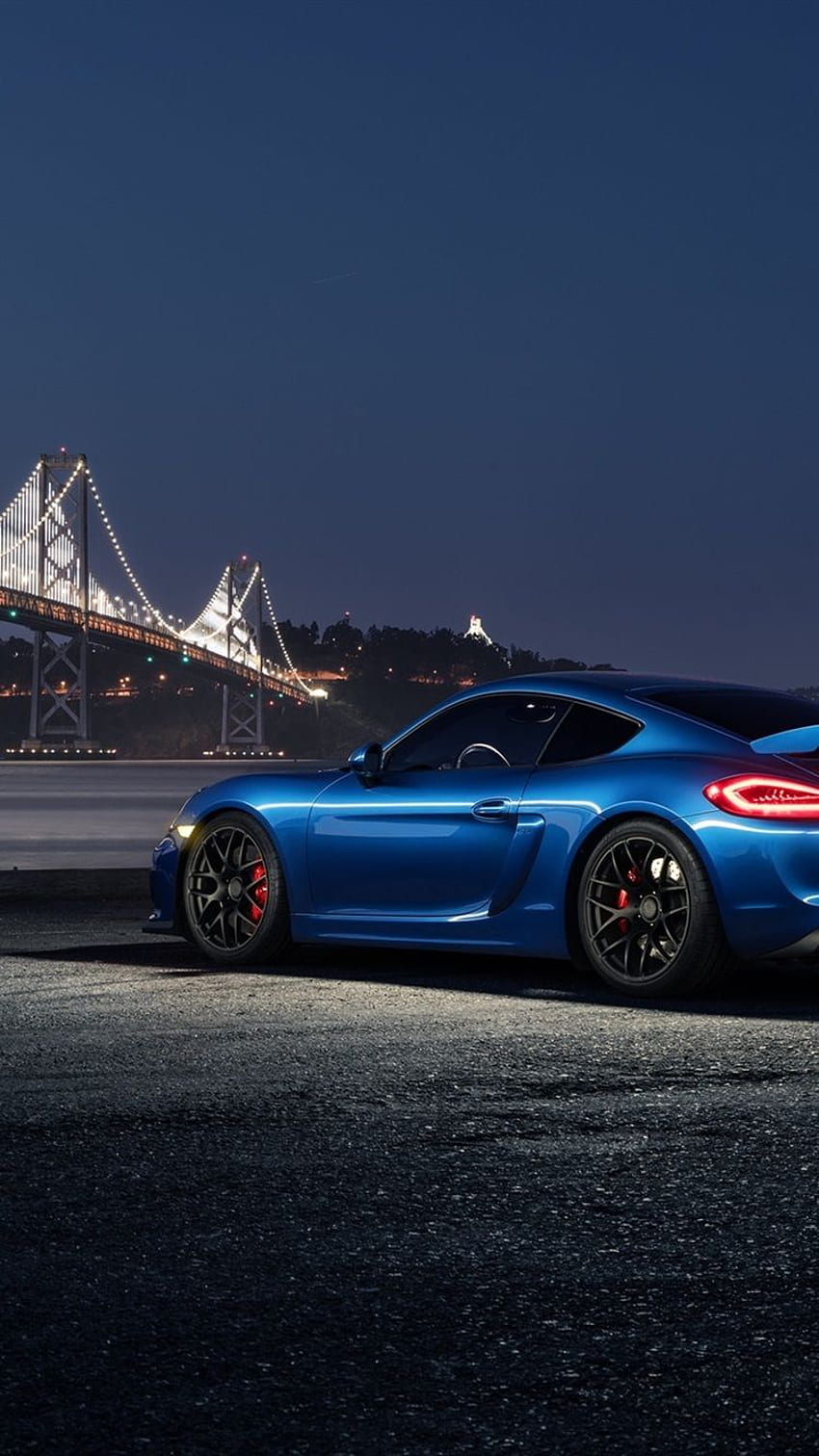 Porsche Cayman GT4 voiture bleue la nuit Fond d'écran de téléphone HD