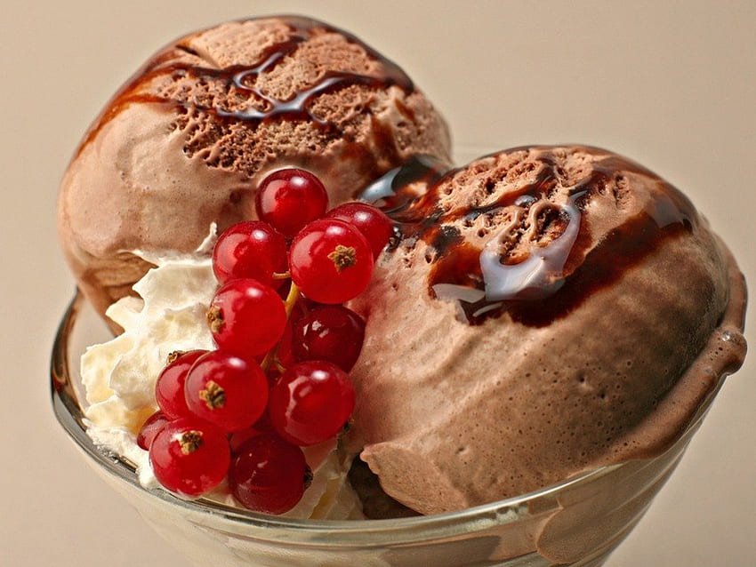 Ice cream, sweet, chocolate, sugary, berries, food, cream HD wallpaper