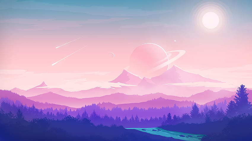 Alien moon, fantasy, nature, forest, landscape HD wallpaper