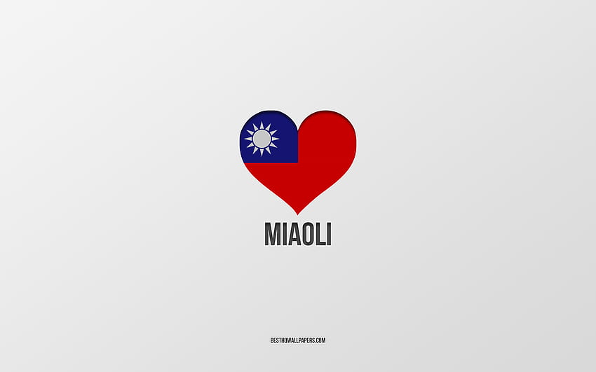 J'aime Miaoli, Villes de Taïwan, Jour de Miaoli, fond gris, Miaoli, Taïwan, Coeur de drapeau de Taïwan, villes préférées, Love Miaoli Fond d'écran HD