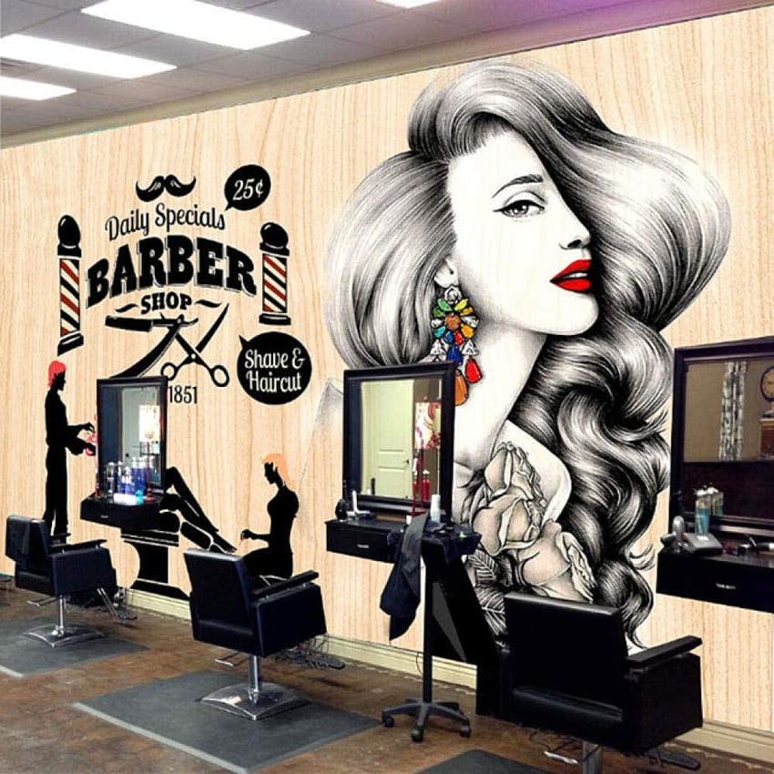 Kreatif Warna Hangat Serat Kayu Salon Rambut Salon Kecantikan Toko Tukang Cukur Latar Belakang 3D Pemodelan Fashion Lukisan Dinding Dekoratif, 150Cmx105Cm, Saloon wallpaper ponsel HD