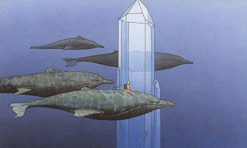 French Artist Whales Artwork Minerals Traditional Art Underwater Moebius Crystal / and Mobile Background HD wallpaper