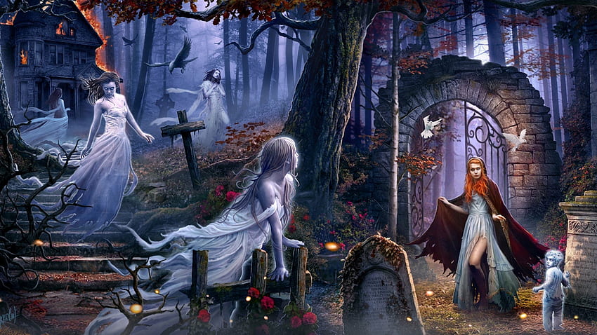 gotico, arte, fantastico, fantasy, spettrale, oscuro, fantasma, halloween, Halloween Dual Screen Sfondo HD