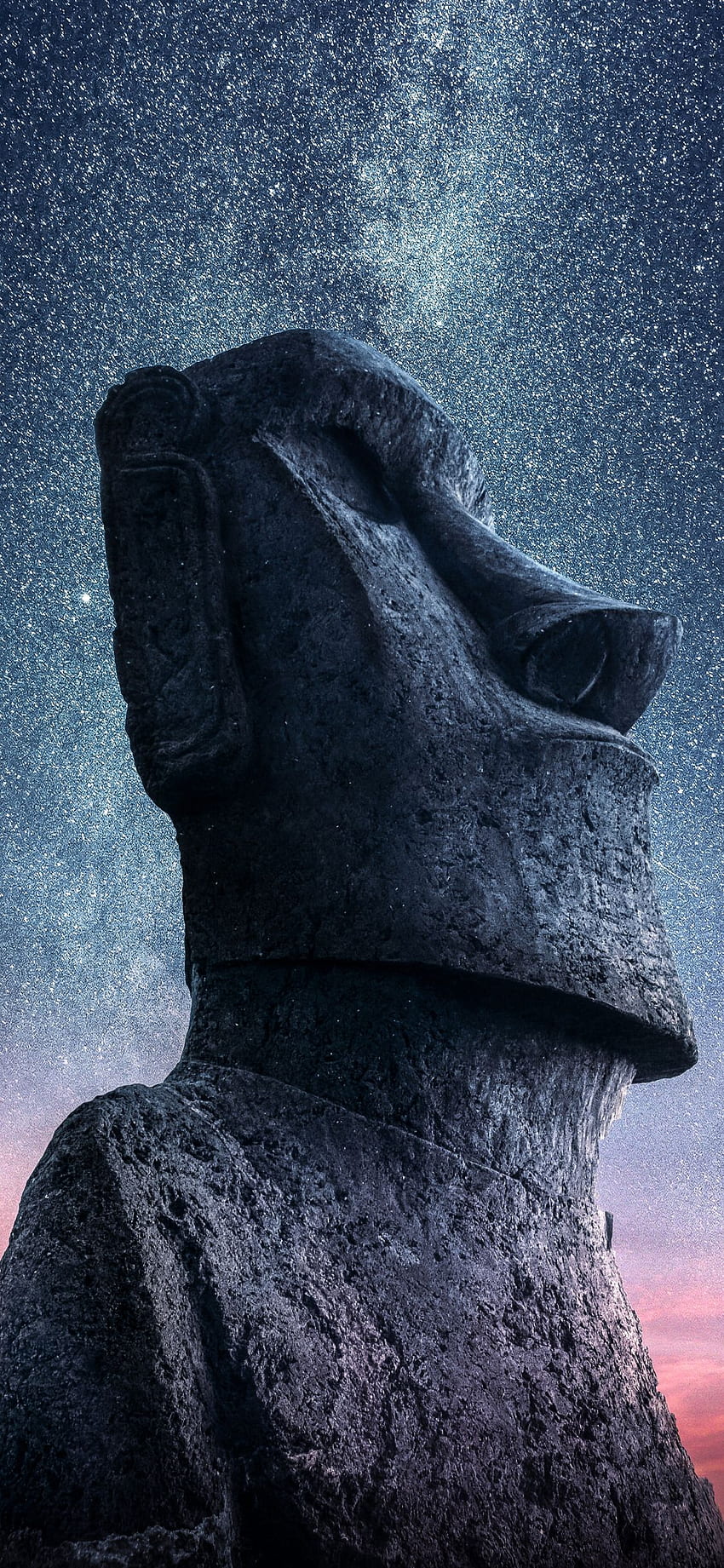 moai, statue, île de pâques, coucher de soleil Fond d'écran de téléphone HD