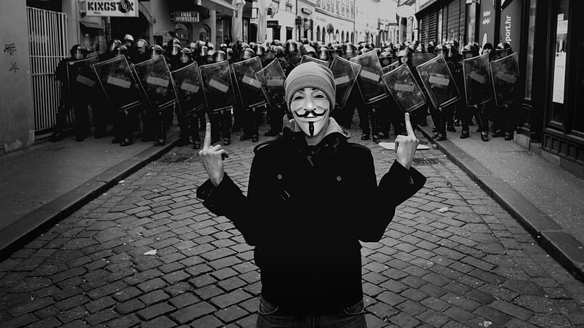 Anonymous, police, f*ck off, masks, V for Vendetta HD wallpaper