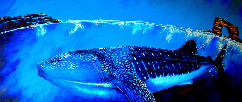 Rekin wielorybi, podwodny, artystyczny podwójny szeroki wyświetlacz, 2560X1080 Rekin Tapeta HD