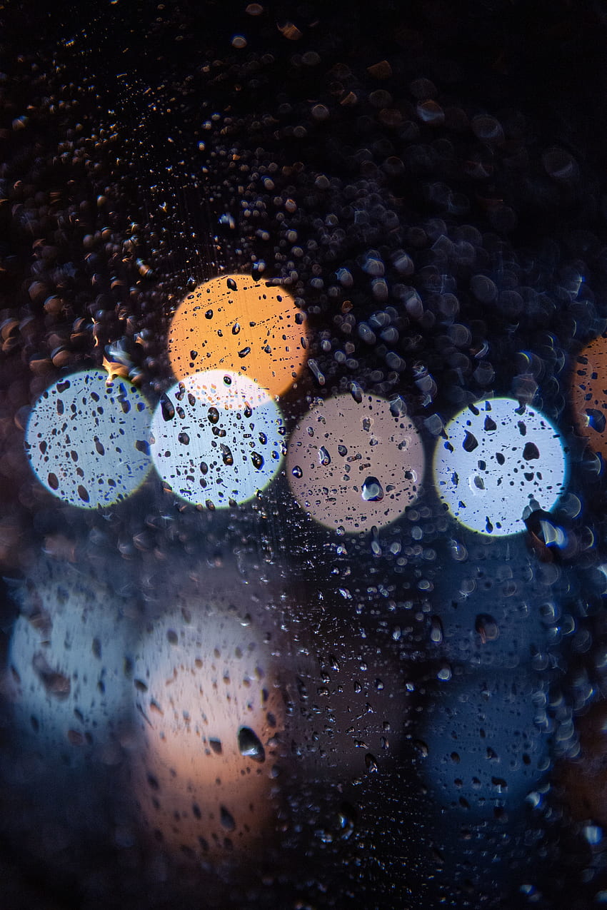 Glass surface, boke, raindrops HD phone wallpaper