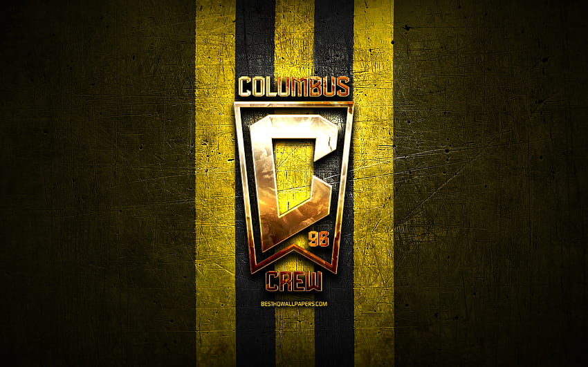 Columbus Crew new logo, MLS, golden logo, yellow metal background, american soccer club, Columbus Crew FC, United Soccer League, Columbus Crew logo, soccer HD wallpaper