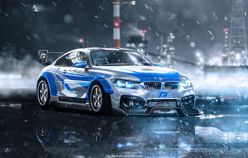 อัตโนมัติ, กลางคืน, BMW, เครื่องจักร, ฝน, NFS, Need for Speed, ต้องการตัวมากที่สุด, การขนส่งและยานพาหนะ, Emil Arts, BMW M4 GTS, โดย Emil Arts สำหรับ , ส่วน игры วอลล์เปเปอร์ HD