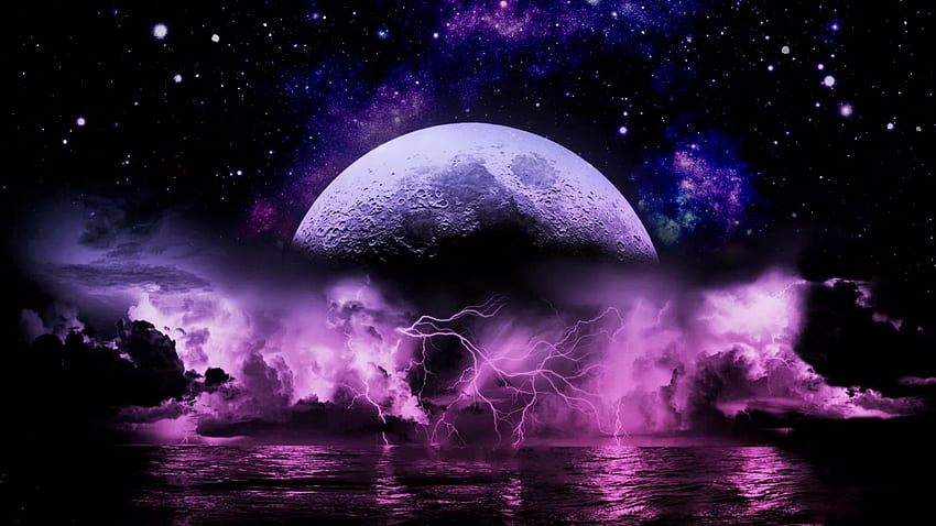 Пурпурна светкавична буря, Епична луна HD тапет