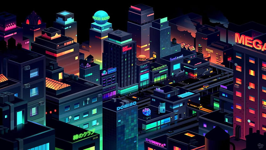 Neonowe miasto, neonowy piksel Tapeta HD