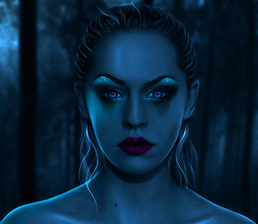 Embrujada, azul, fantasía, mujer. fondo de pantalla
