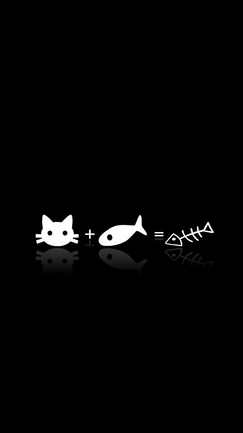 고양이 + 물고기 = 생선뼈. 아이폰 6 . ♥ 아이폰, 블랙 카툰 HD 전화 배경 화면