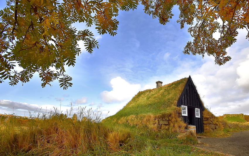 아이슬란드, 아이슬란드, 가을, 박물관, 오두막의 오두막 HD 월페이퍼