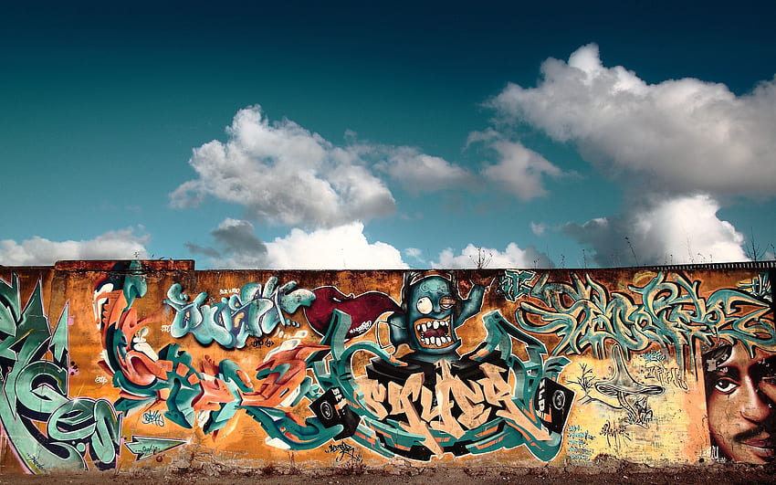 Villes, Sky, Nuages, Ville, Mur, Coloré, Graffiti Fond d'écran HD