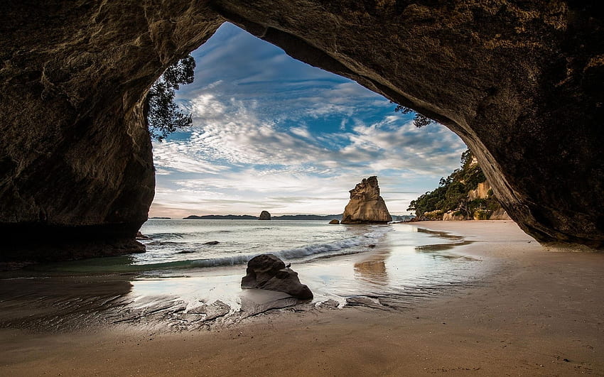 자연, 해변, 동굴, 뉴질랜드 HD 월페이퍼