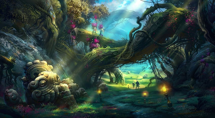 Adventure Fantasy Art Landscapes Path Trail People Flowers Lamps HD ...