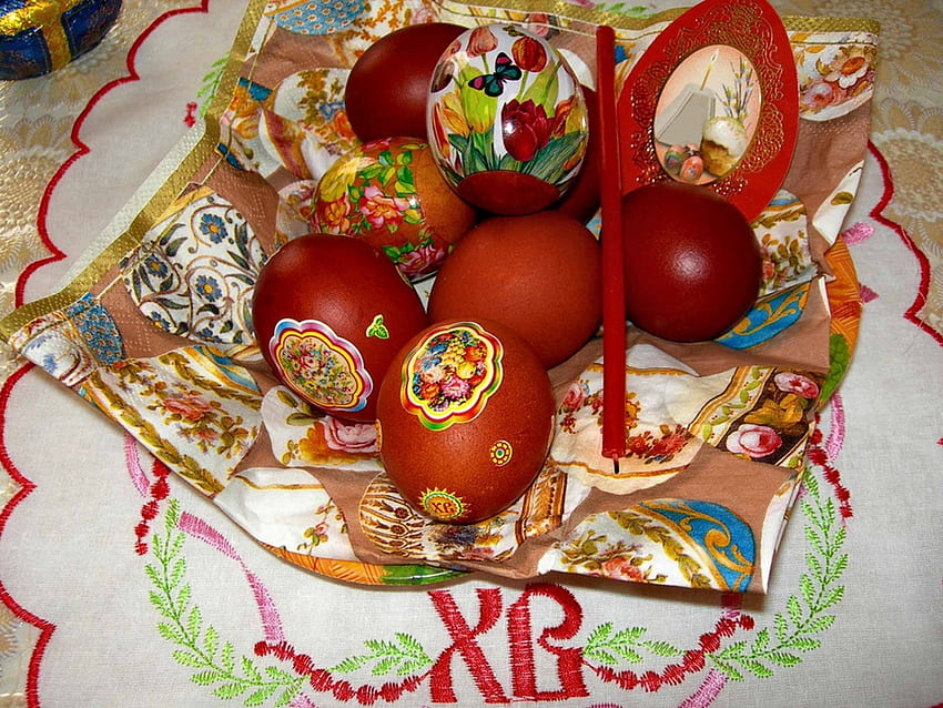 Wielkanocna dekoracja, kosz, jajko, dekoracja, wakacje, Wielkanoc, wiosna, świętowanie Tapeta HD