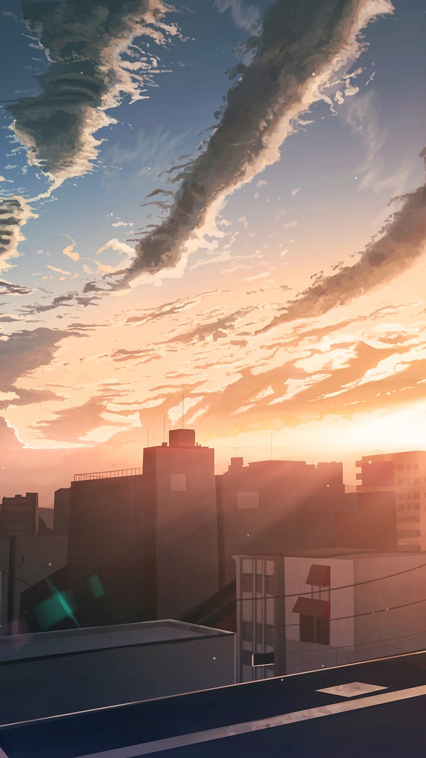 Anime Landscape, Sunset, Buildings, Clouds, Girl Backview - Resolution:, Anime  Sunset Vertical HD phone wallpaper | Pxfuel