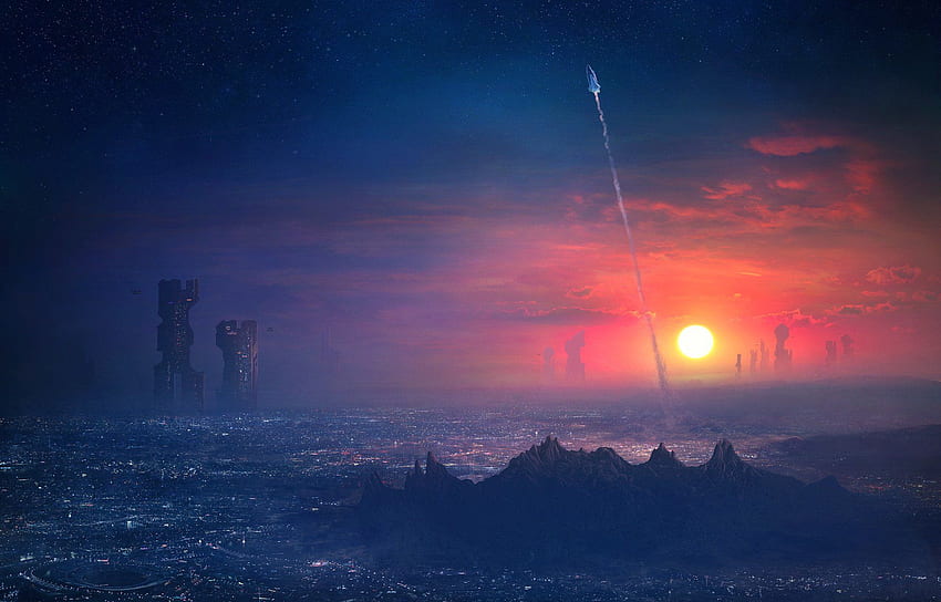 City Full and Background, Sci Fi Sunset HD wallpaper