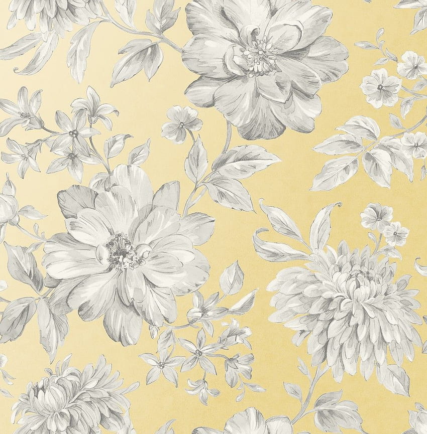 Crown Lucia Floral Grey Yellow M1550 .uk, Grey and Yellow Flower HD phone wallpaper