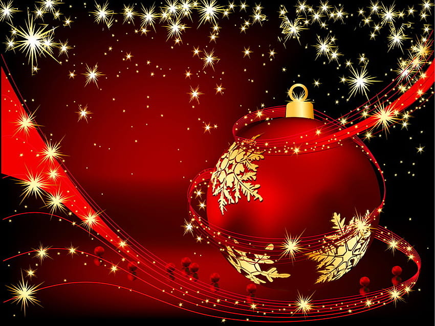 Red new year ball, holiday, christmas, ball, red, stars, new year HD wallpaper