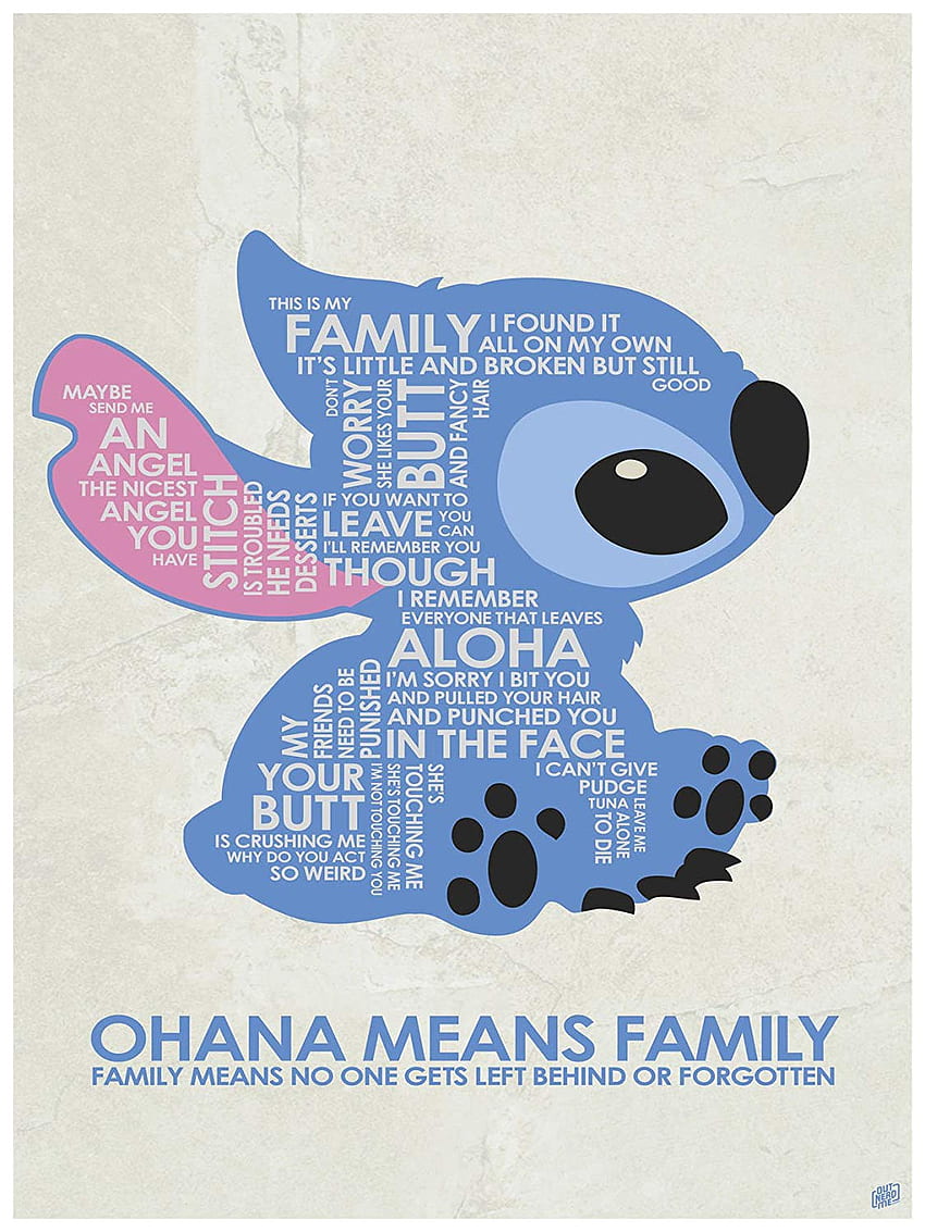 „Ohana Means Family Word Art Print Poster (18 x 24) от художника Stephen Poon, Stitch Ohana HD тапет за телефон