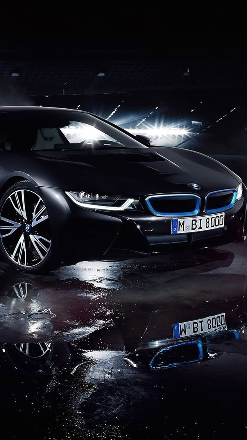 Impresionante BMW: automóvil BMW i8 negro para fondo de pantalla del teléfono