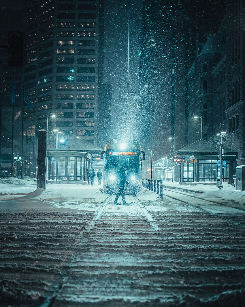 Verkehr, Städte, Winter, Nacht, Stadt, Schneefall HD-Handy-Hintergrundbild