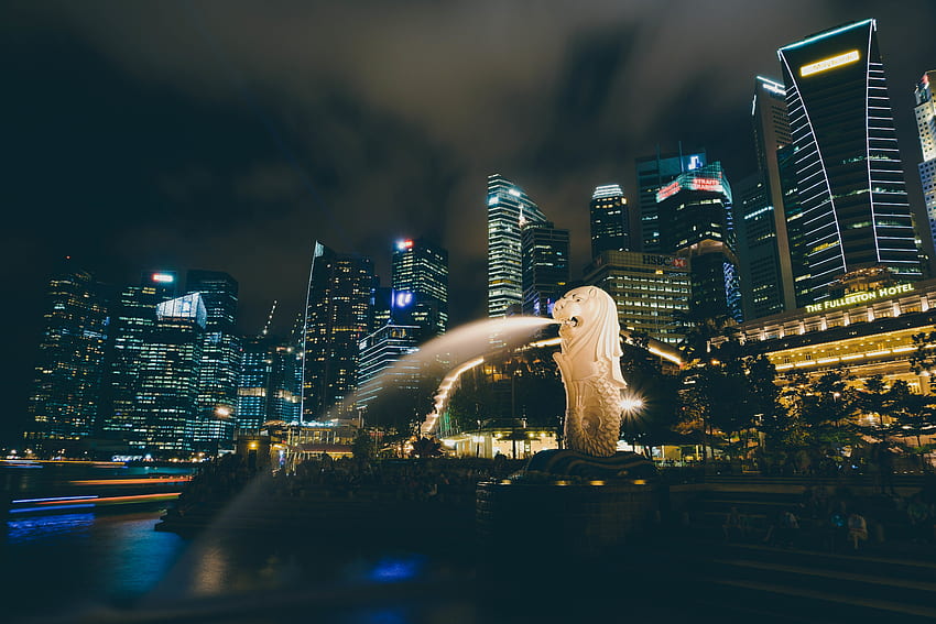 Miasta, fontanna, drapacze chmur, Singapur Tapeta HD