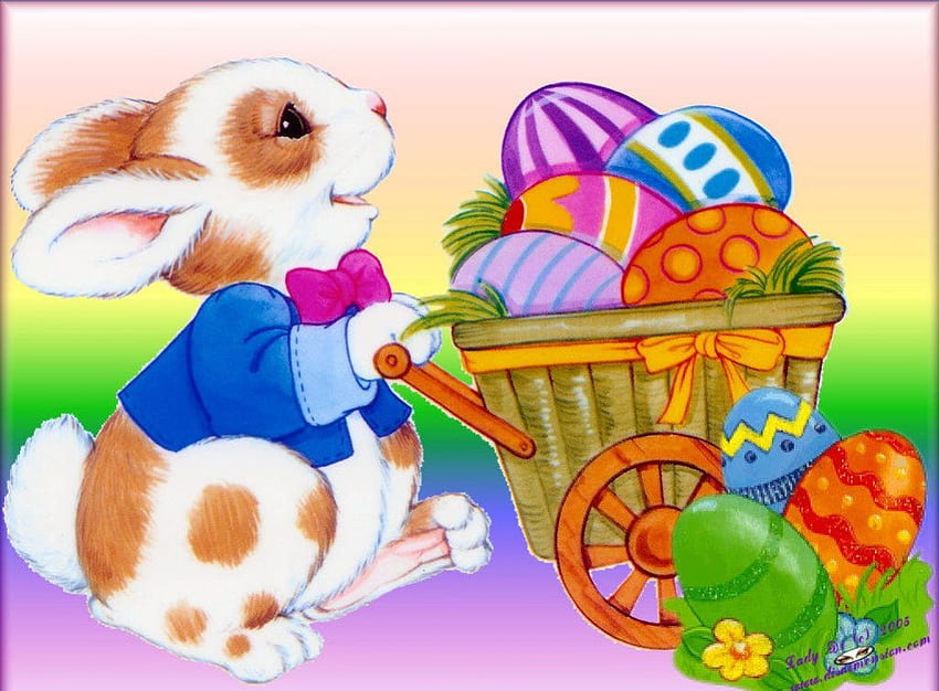 Cute easter bunny and eggs, bunny, cute, egg, easter HD wallpaper