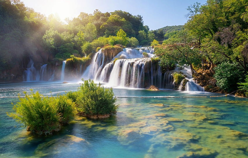 the sky, trees, nature, river, waterfalls, Croatia, Krka for , section пейзажи, Croatia Landscape HD wallpaper
