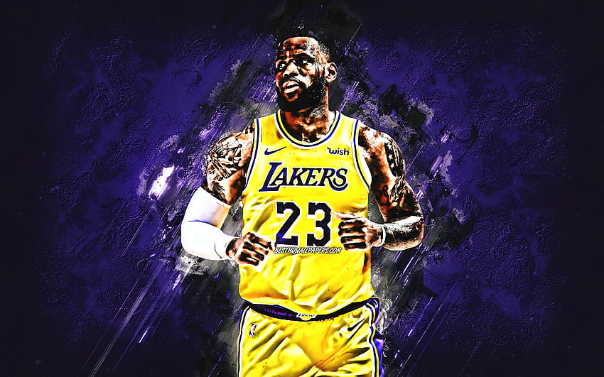 LeBron James, Los Angeles Lakers, NBA, célèbres joueurs de basket-ball, joueur de basket-ball américain, art, fond de pierre violette, États-Unis, basket-ball avec résolution. De haute qualité, les gens de la NBA Fond d'écran HD
