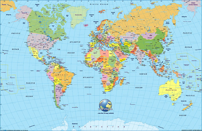 peta dunia dengan negara & benua. Tujuh benua diberi label, Peta Asia Wallpaper HD