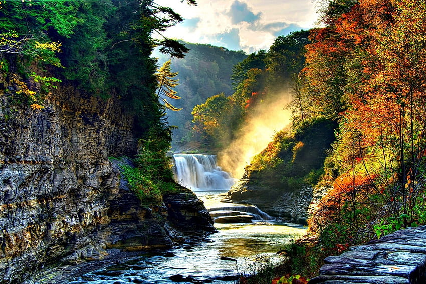Şelaleler-Sonbahar, Doğa, Sonbahar, Kayaçlar, Nehir HD duvar kağıdı