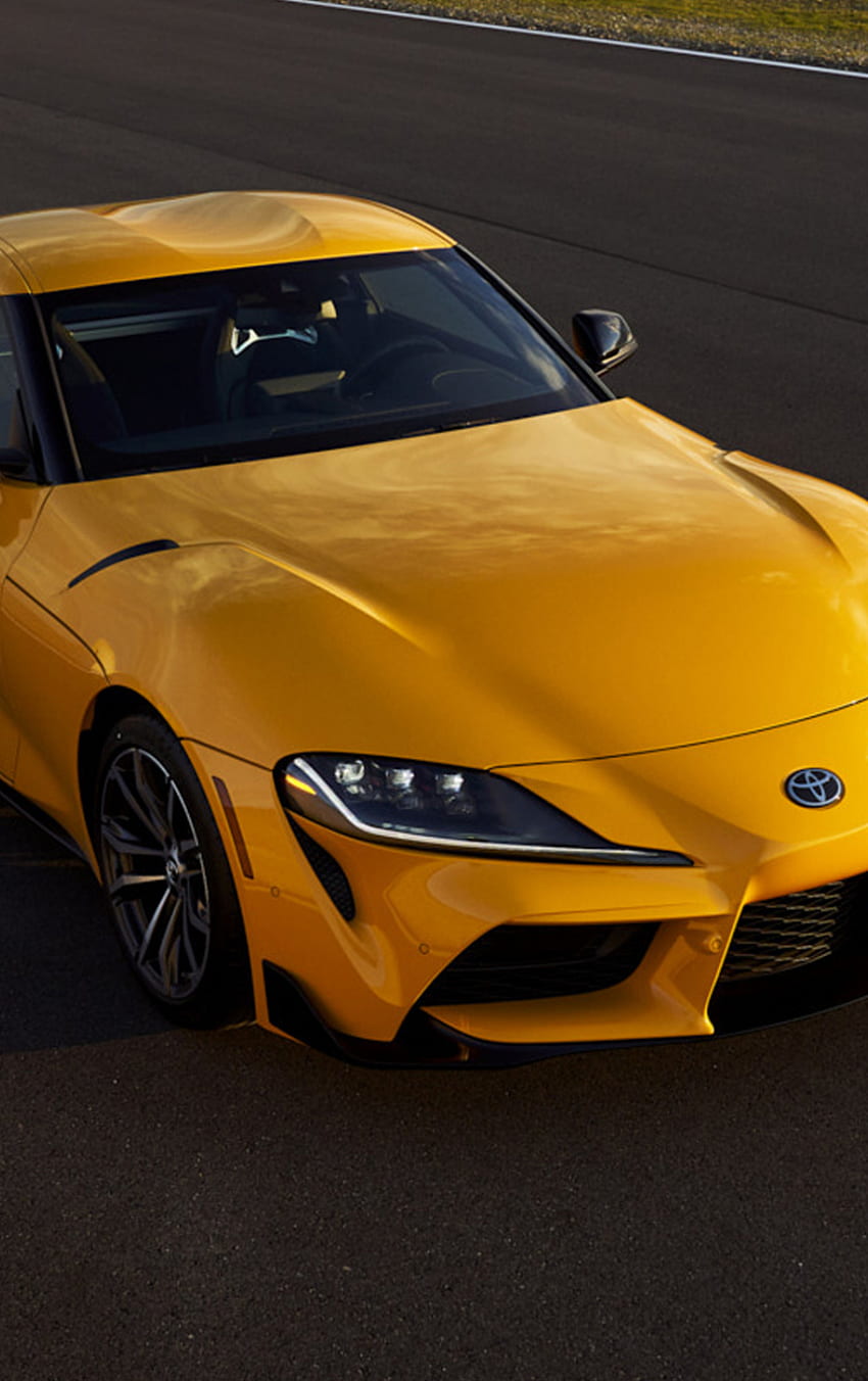 Toyota GR Supra 2021, mobil kuning, , iPhone 5, iPhone 5S, iPhone 5C, iPod Touch, Toyota Supra Iphone wallpaper ponsel HD