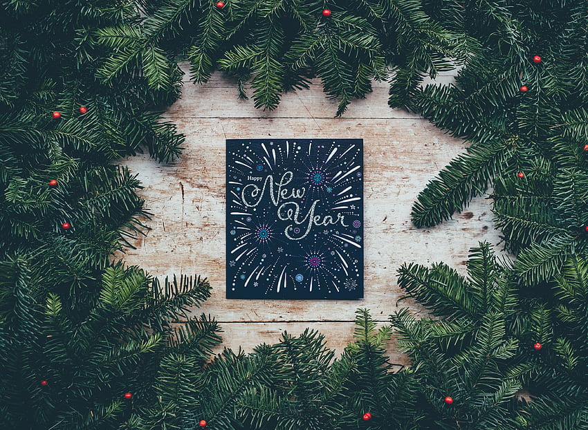 Feiertage, Neujahr, Äste, Fichte, Tanne, Postkarte HD-Hintergrundbild