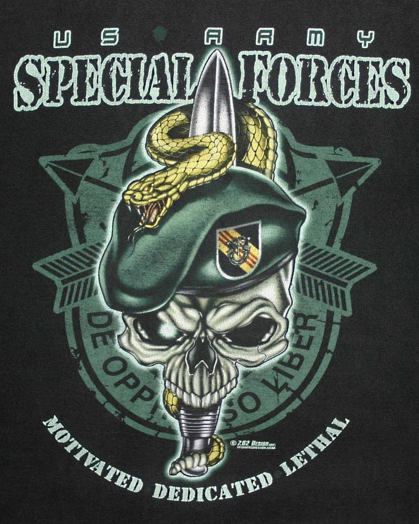 Angkatan Darat AS 5TH Pasukan Khusus Grup Patch Baret Hijau Tengkorak 7.62 T Shirt Sz.M. Pasukan Khusus, Logo Militer, Baret Hijau wallpaper ponsel HD