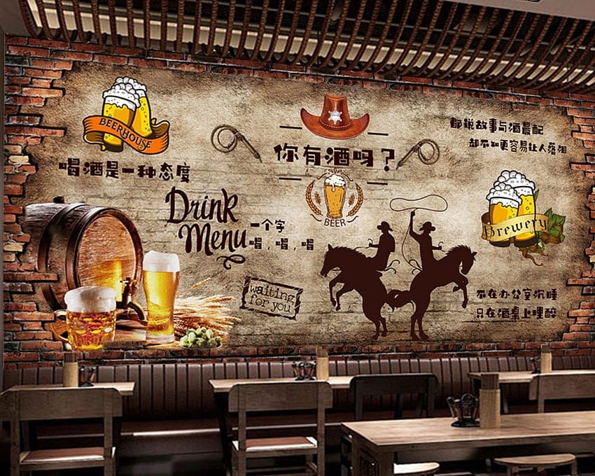 ビンテージ レンガの壁のビール バー レストランの背景を出荷 高画質の壁紙